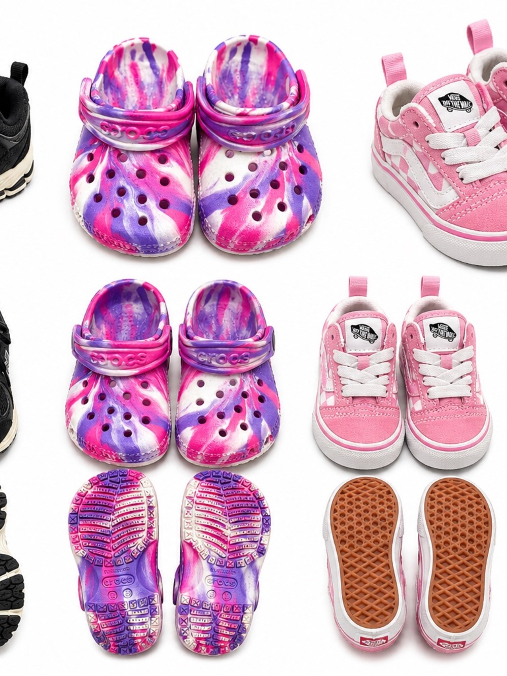 Toddler Shoe Bundle Size 4C New Balance Vans Crocs 3 Pairs Girls Pink Black